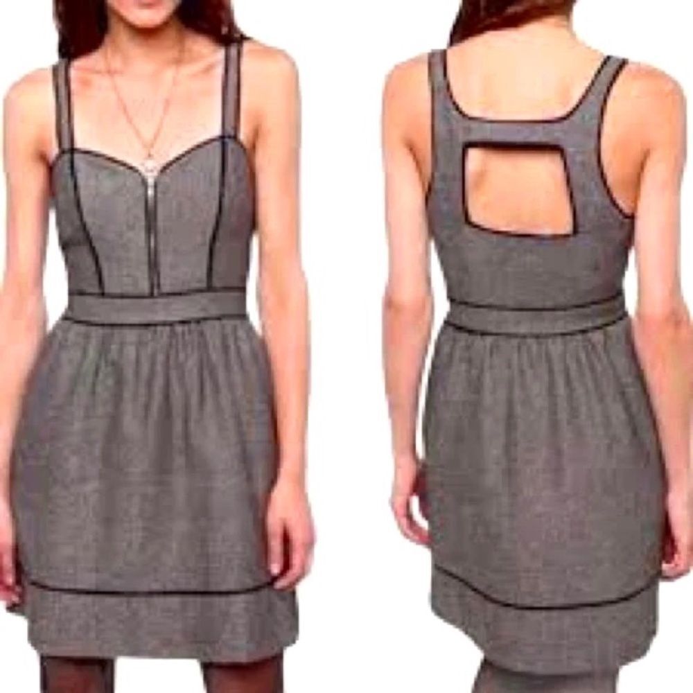 Kimchi Blue Black & Gray Herringbone Open Back Mini Dress SIZE 4